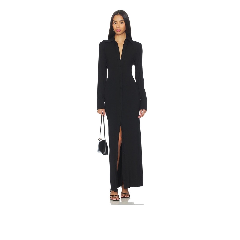 The Line by K Bexley Dress Black Long Sleeve Button Down Maxi Dress Medium NEW